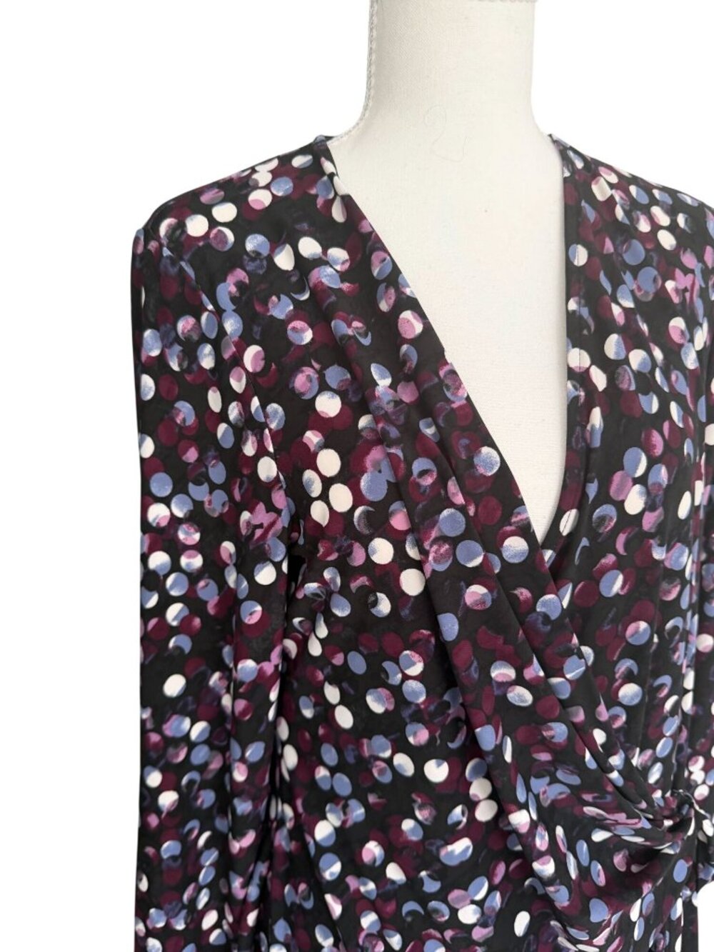 ANNE KLEIN Purple Patterned Stretch Wrap Dress Size Large - Picture 5 of 11